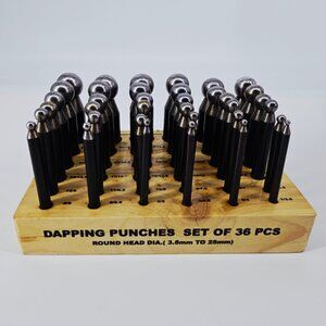 Dapping Punch SET 36 Piece - Punches 3.5mm - 25mm - Wooden Stand Jewelry Making